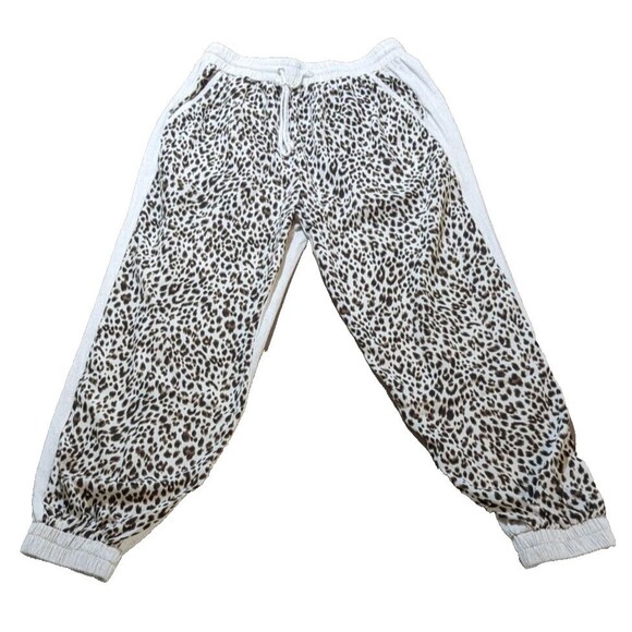Umgee USA Oatmeal Leopard Print Elastic Waist Drawstring Jogger Pant Size Small - Picture 1 of 10